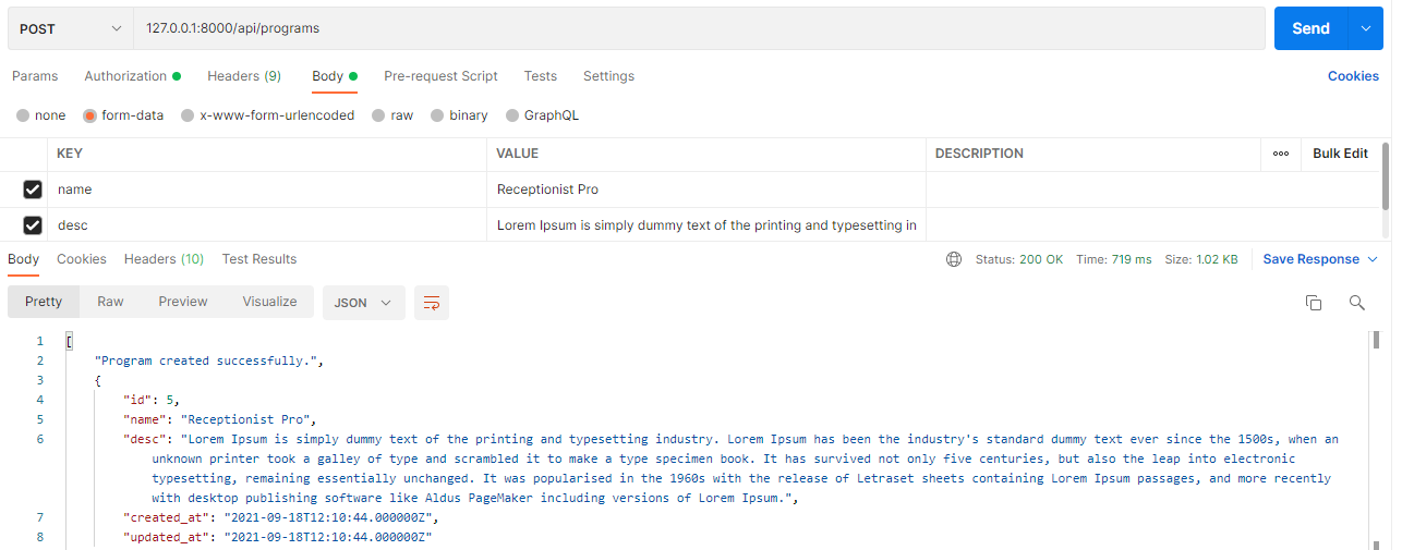 Laravel 8 Sanctum Rest API: Create Data